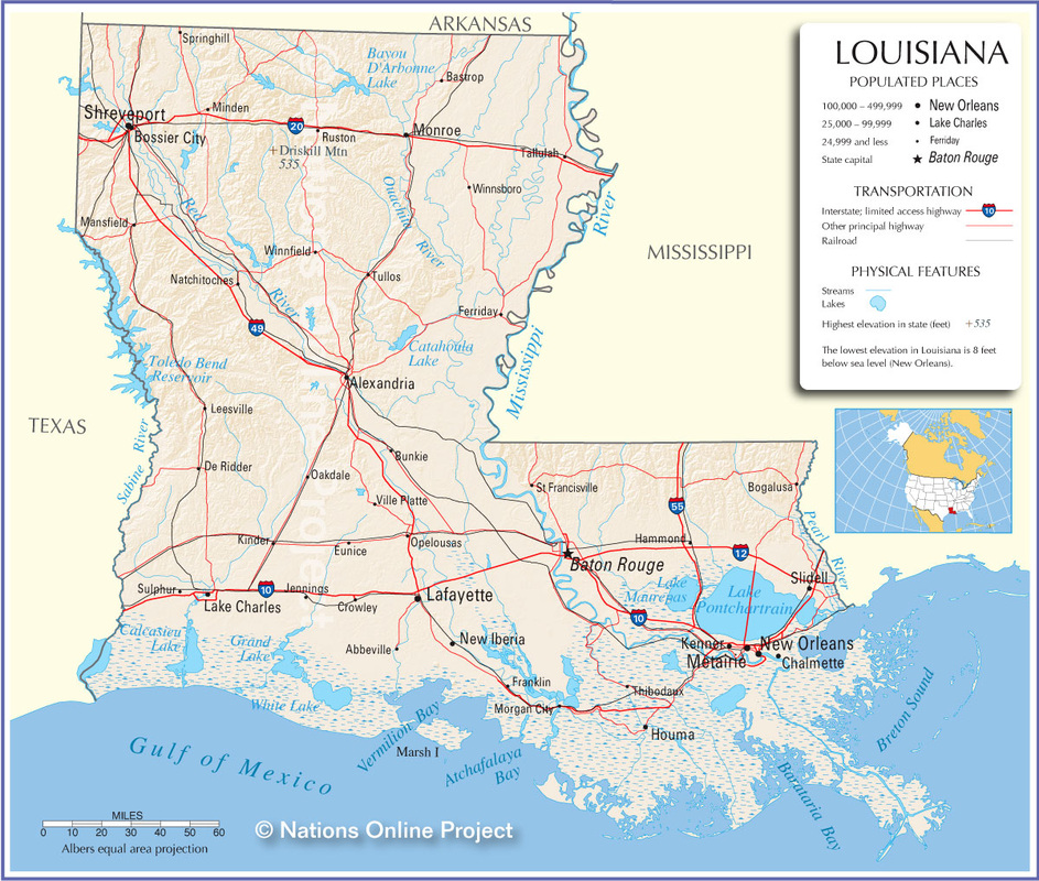 Major Land & Water Features - Louisiana